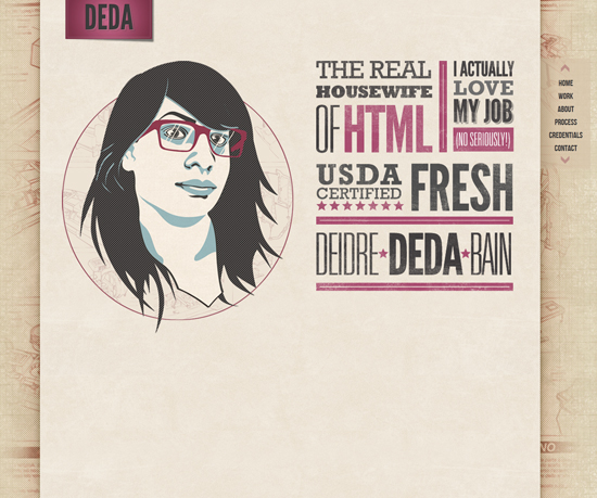 Deda’s website builds a persona through use of textured personality